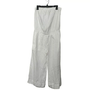 Cloth & Stone Women's One Piece Jumpsuit M White 100% Tencel Wide Legs Pockets